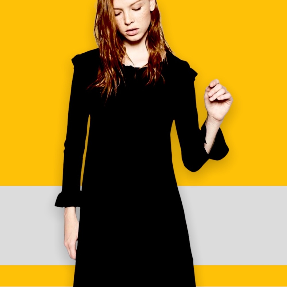 New ZARA black dress with ruffle long sleeves